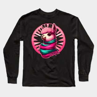 Cute pink llama in mexican rebozo Long Sleeve T-Shirt